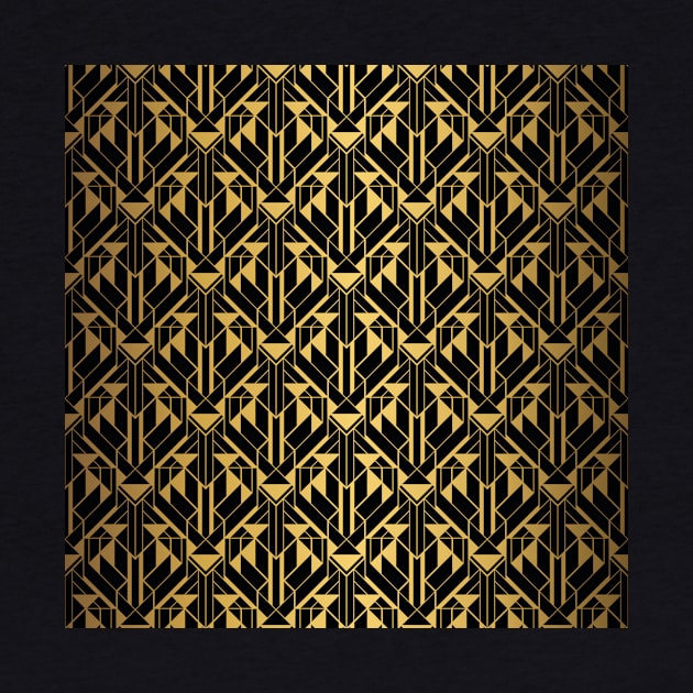 Black and Gold Faux Foil Vintage Art Deco Geometric Triangle Pattern by podartist